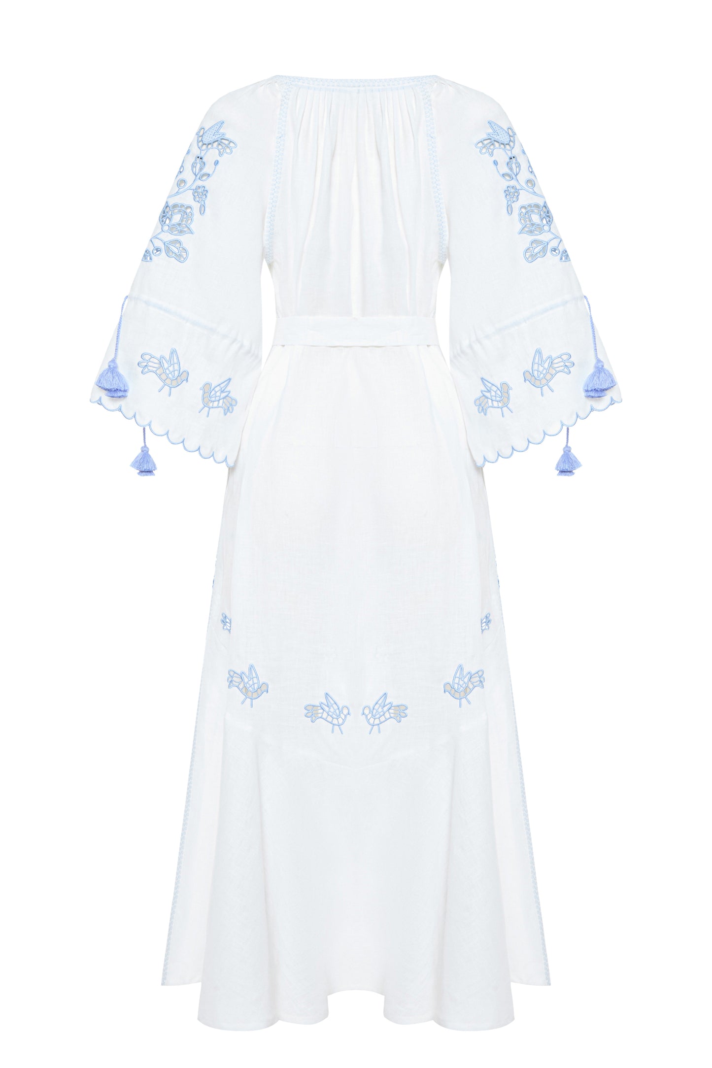 Tree of life white maxi dress with blue embroidery FOBERINI