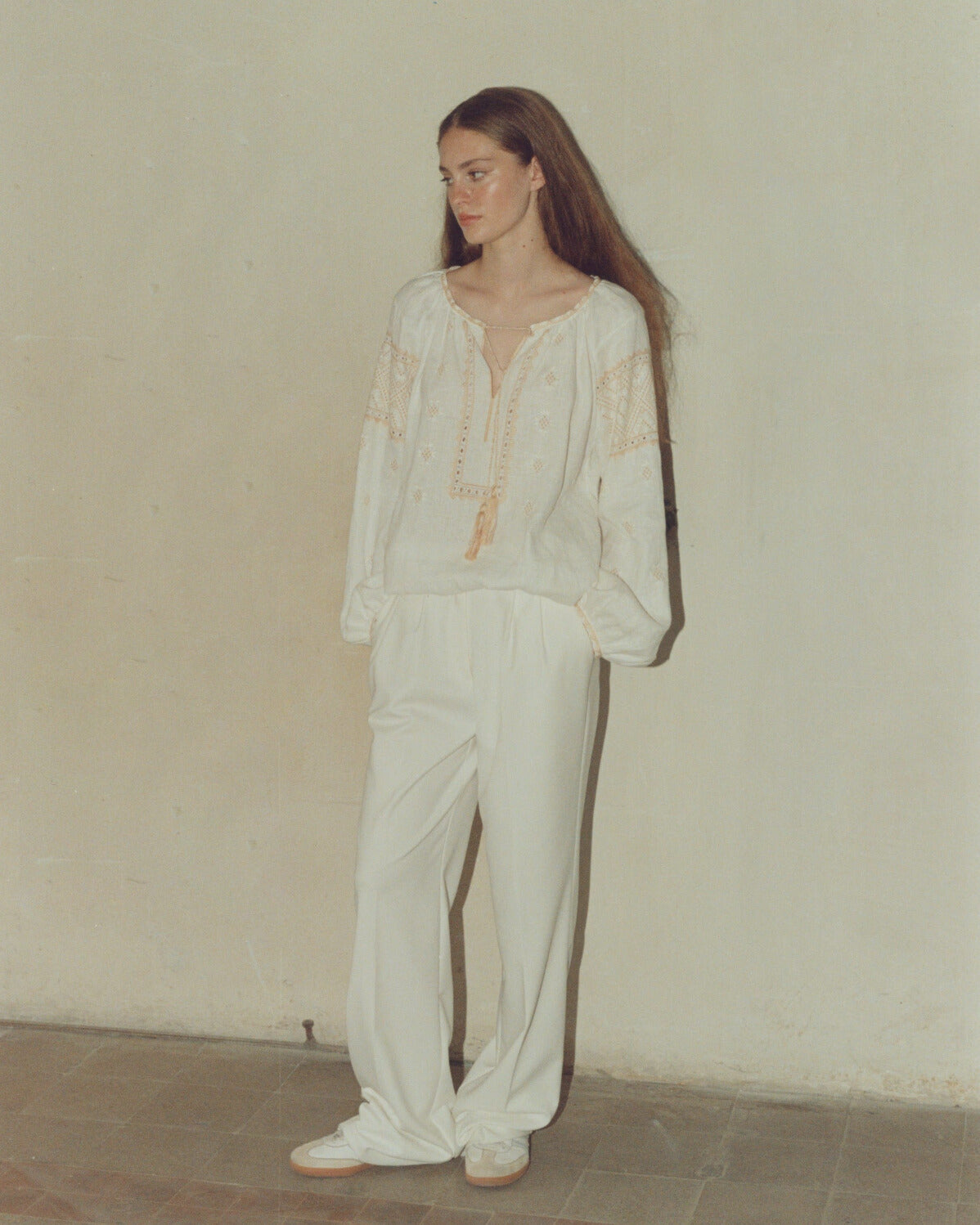 Ivory high waisted wide leg trousers NOVITSKA