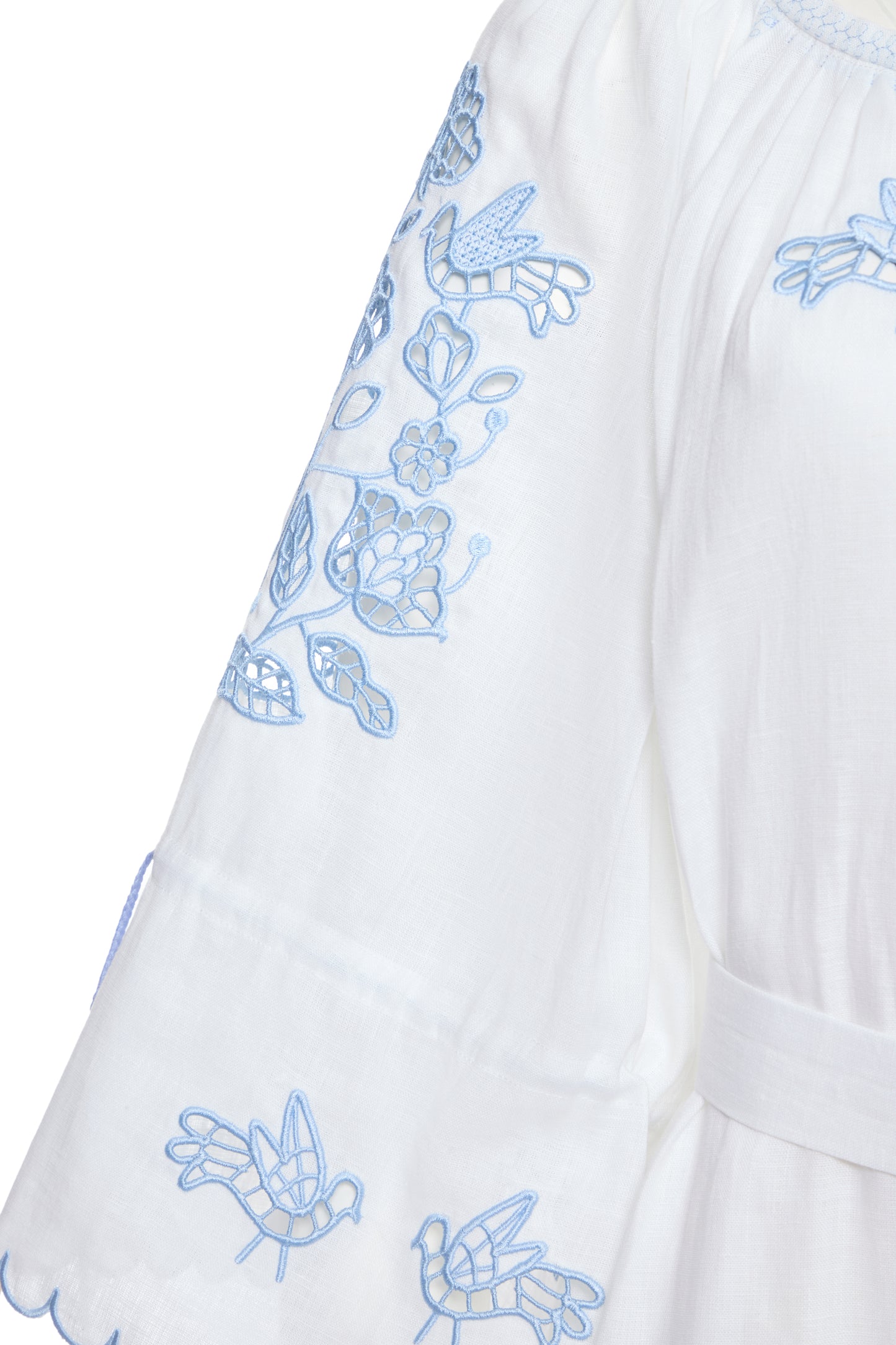 Tree of life white maxi dress with blue embroidery FOBERINI