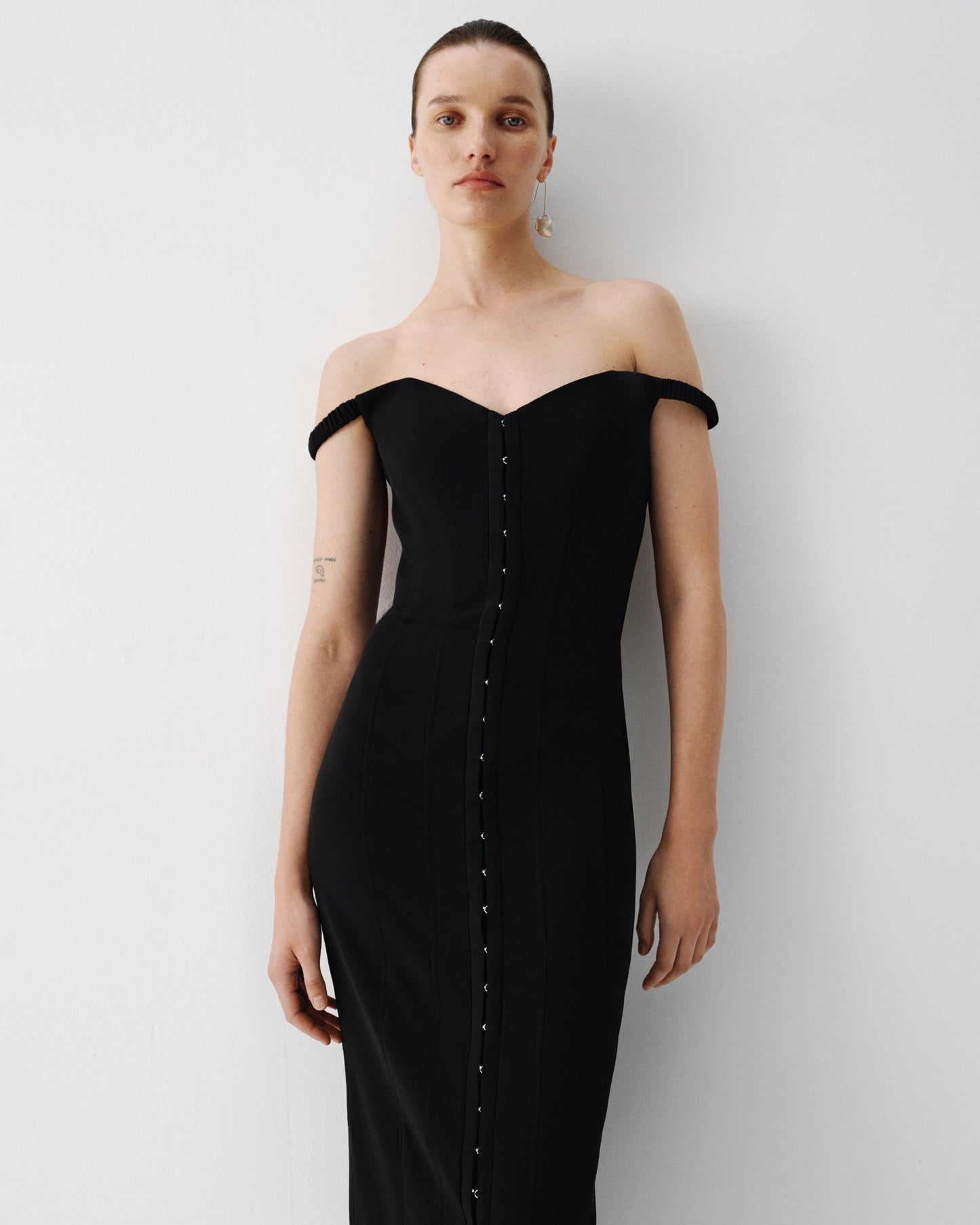 BLACK BUSTIER DRESS WITH HOOKS ELENA REVA