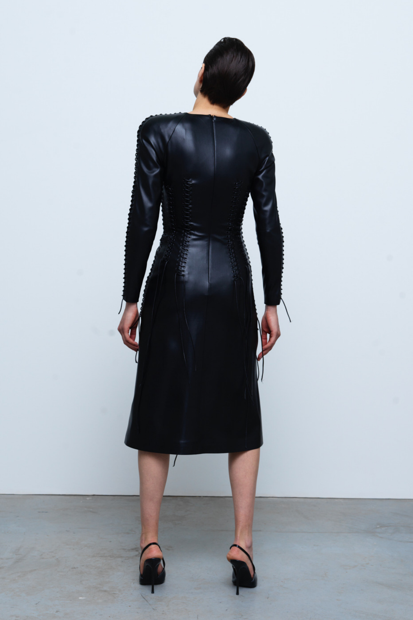 DRESS #03 — Lace-Up Faux-Leather Midi Dress GUDU
