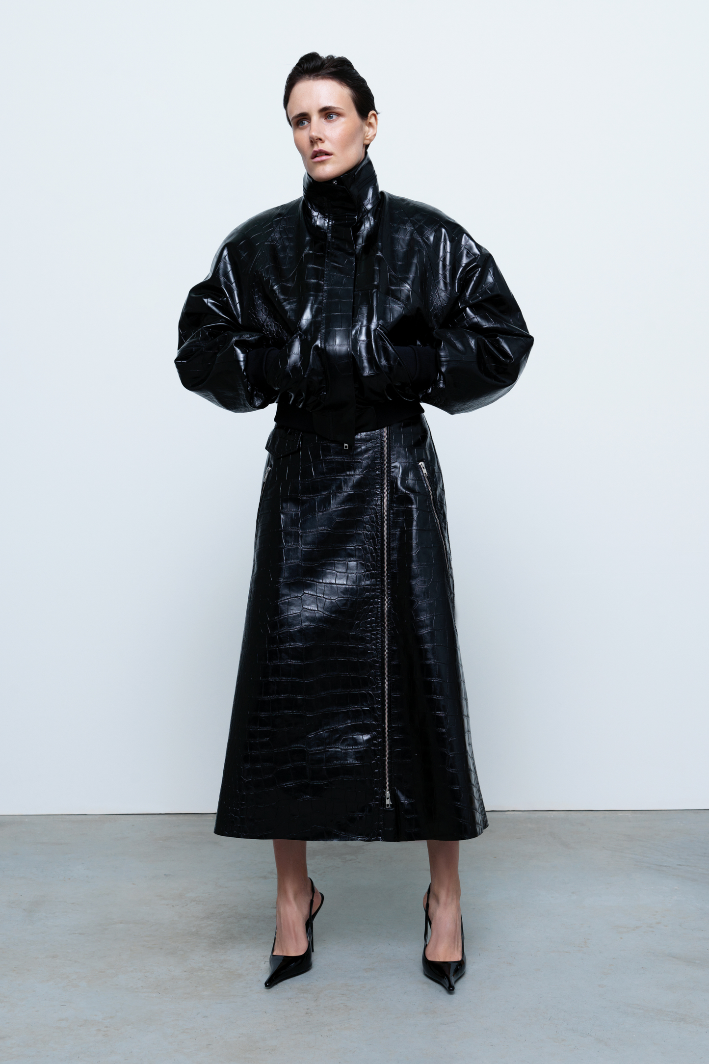 JACKET #05 — Croc-Embossed Faux Leather Bomber GUDU