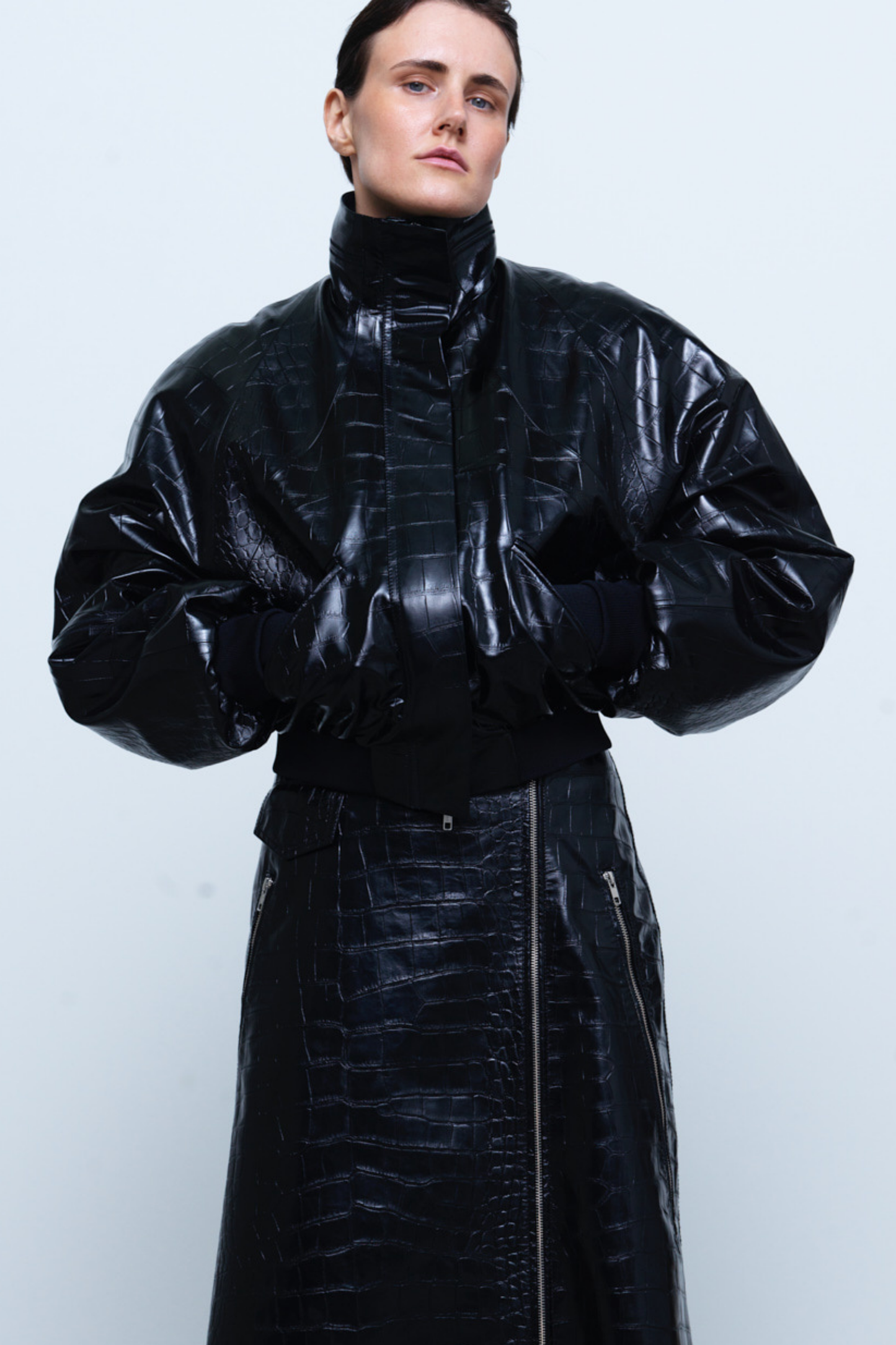 JACKET #05 — Croc-Embossed Faux Leather Bomber GUDU