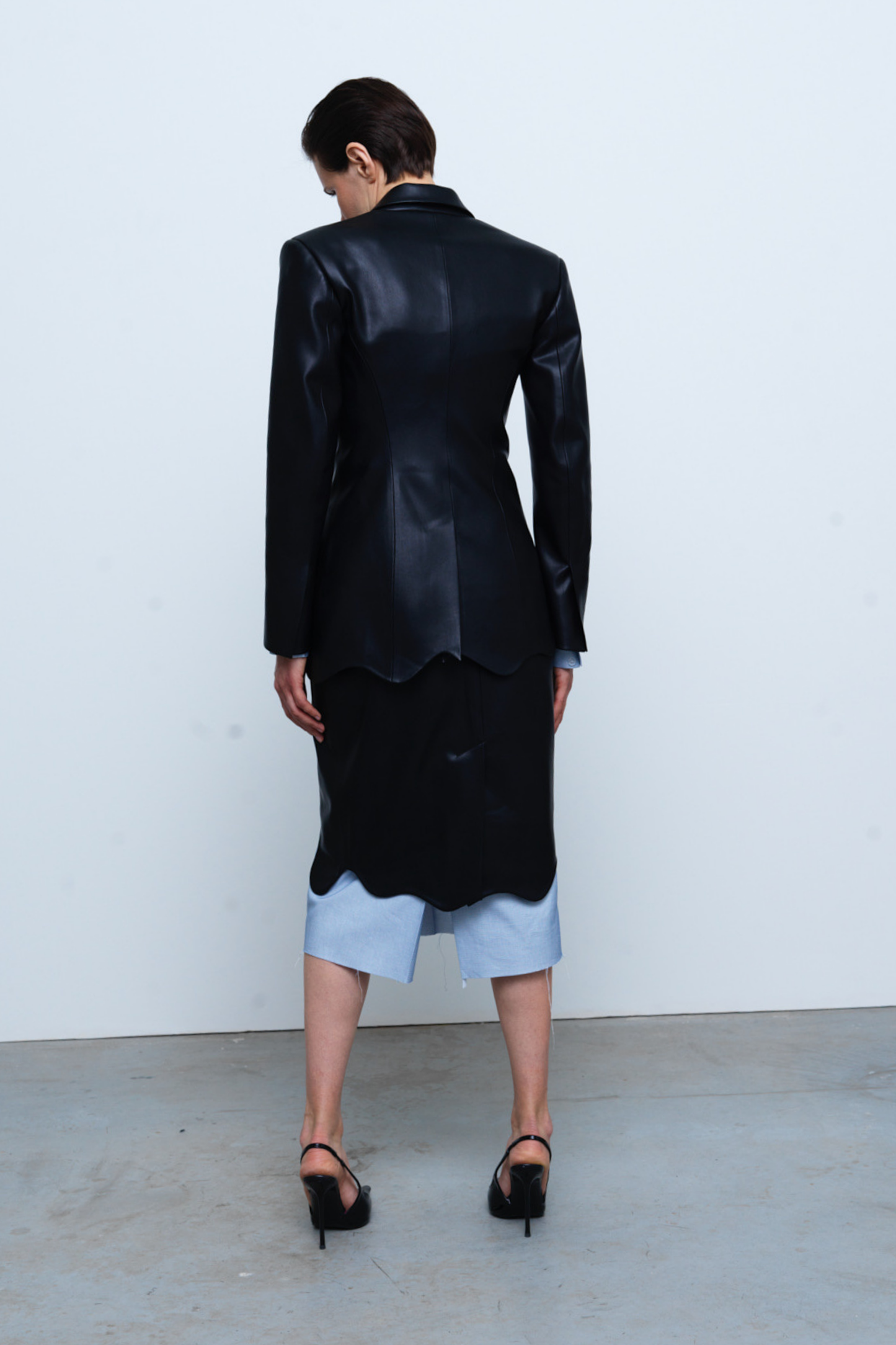 SKIRT #03 — Faux Leather Wave Hem Midi Skirt GUDU