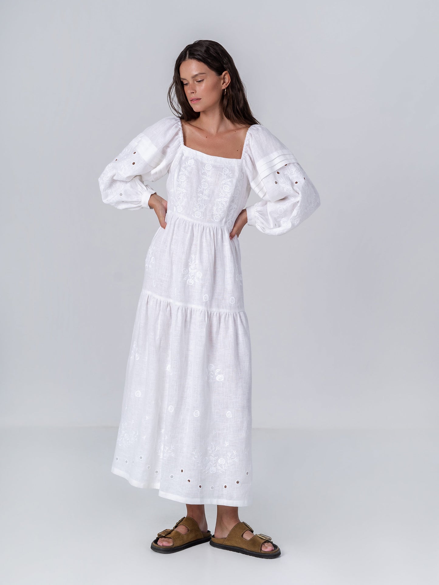 White linen embroidered dress Myt ETNODIM