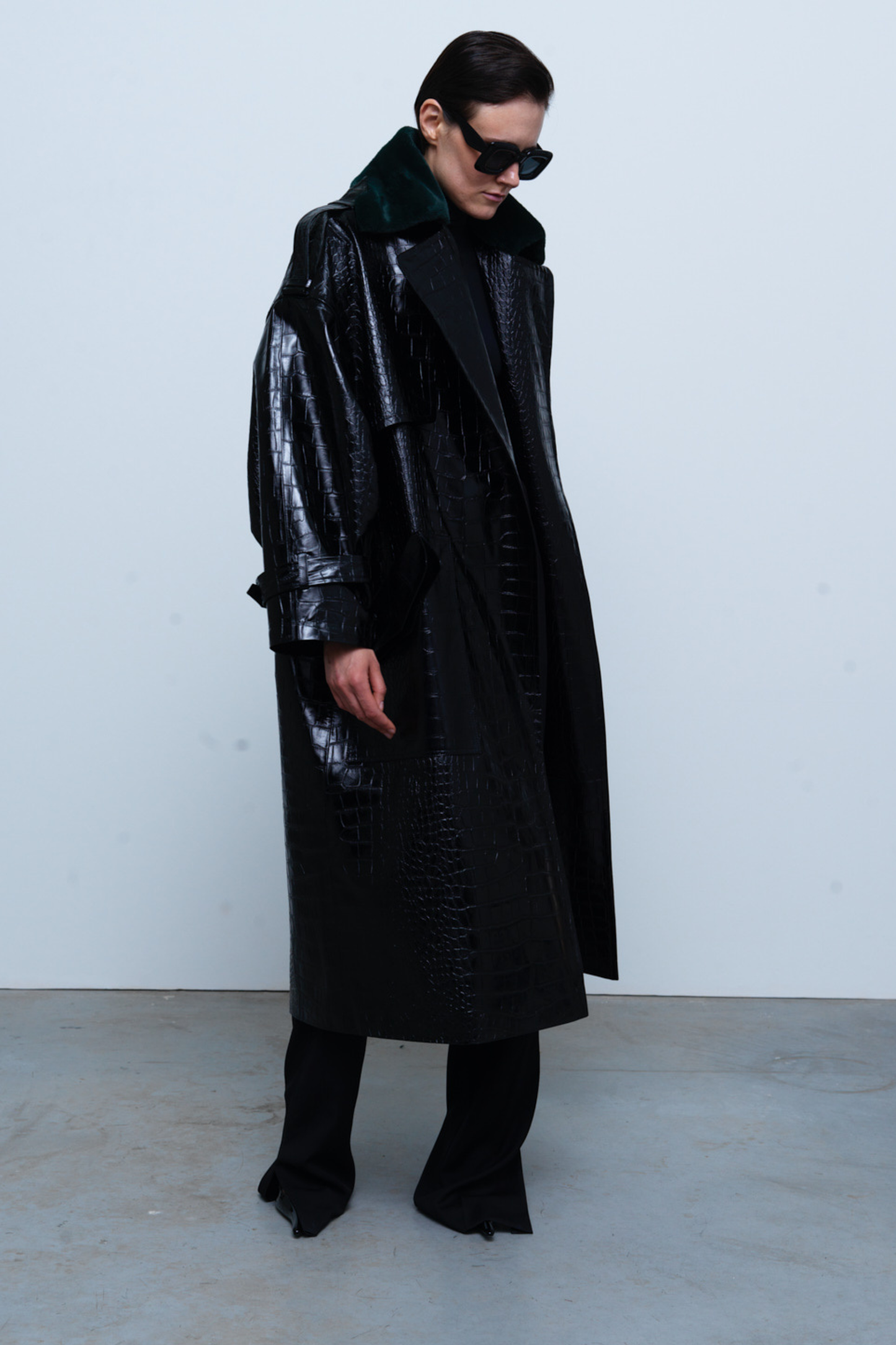 COAT #01 — Croc-Embossed Faux Leather Trench Coat GUDU