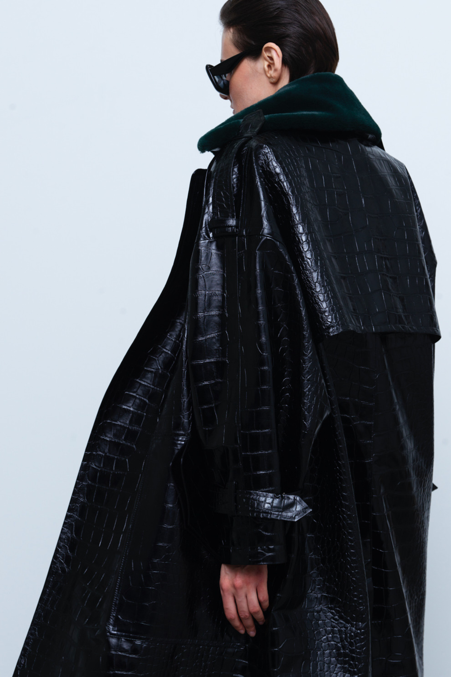 COAT #01 — Croc-Embossed Faux Leather Trench Coat GUDU