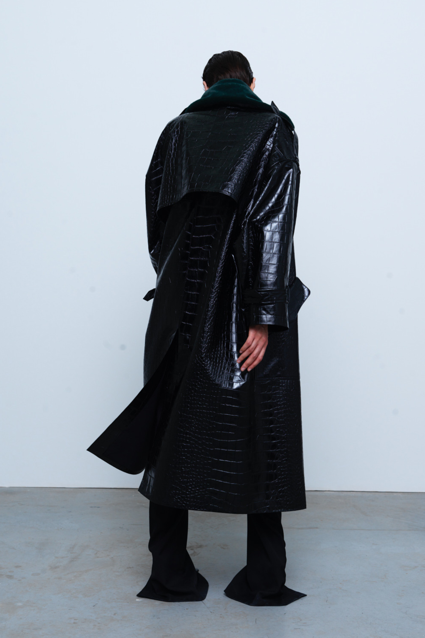 COAT #01 — Croc-Embossed Faux Leather Trench Coat GUDU