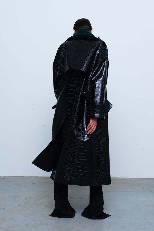 COAT #01 — Croc-Embossed Faux Leather Trench Coat GUDU