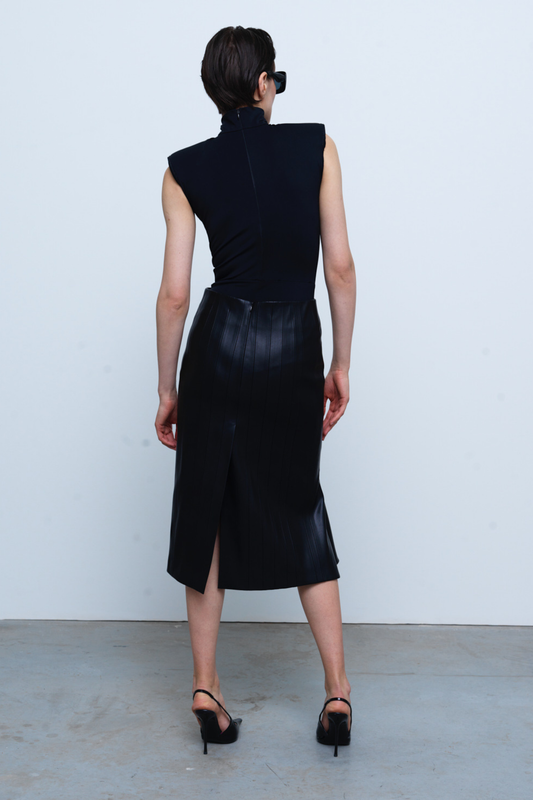 SKIRT#01 — Patchwork Faux Leather Midi Skirt GUDU