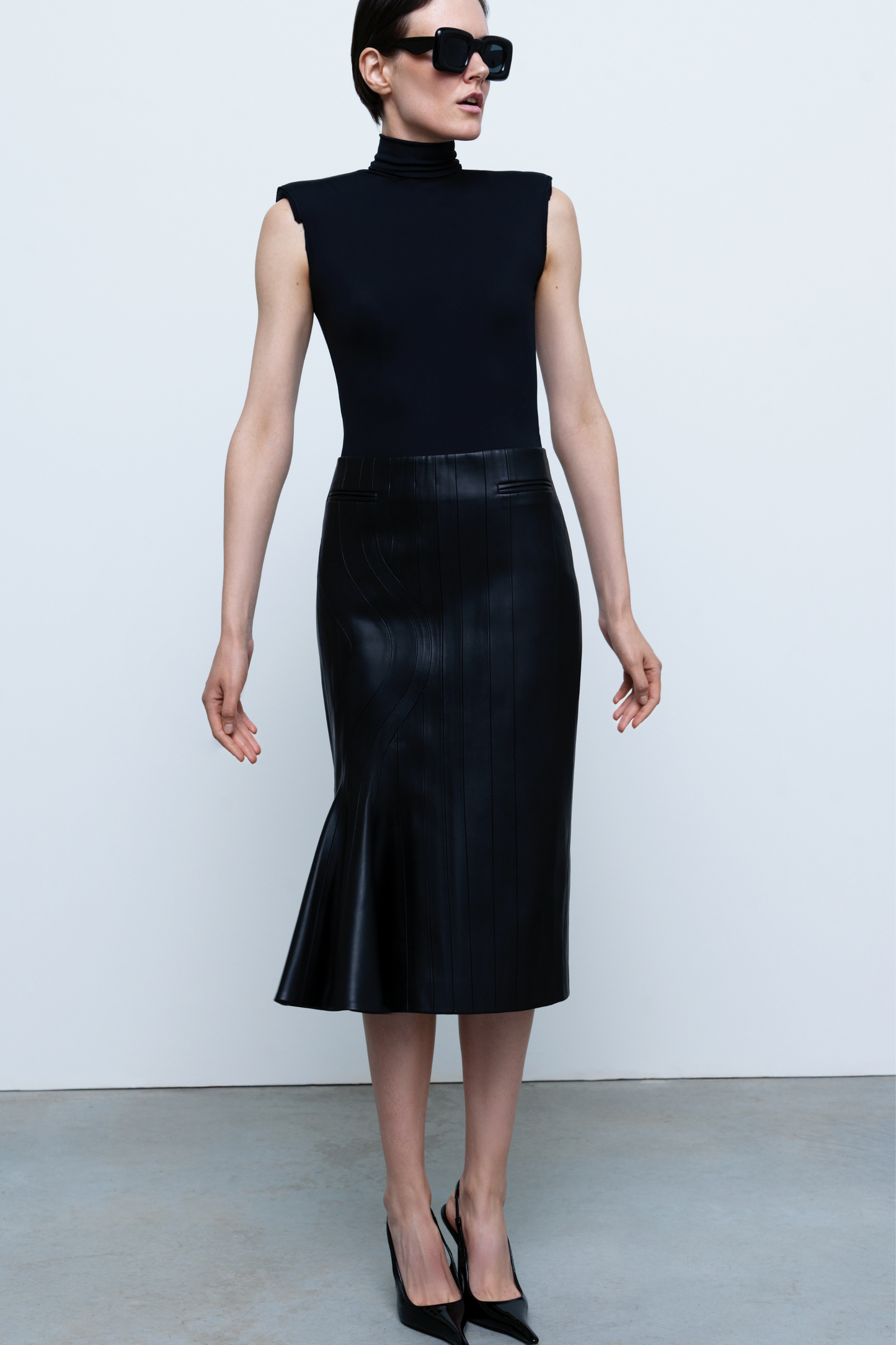 SKIRT#01 — Patchwork Faux Leather Midi Skirt GUDU