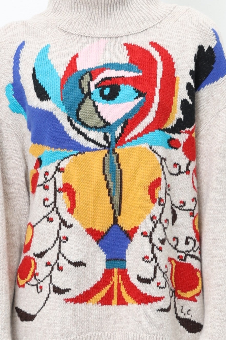 Bulky sweater Flower-Radish with a bright front 91LAB