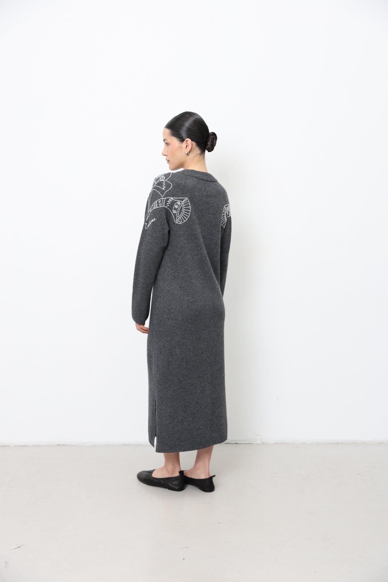 Long Dark Grey Embroidered Dress 91LAB
