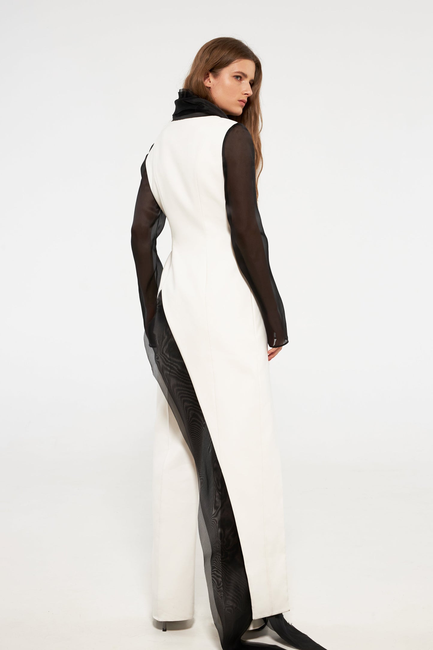 Contrast tuxedo jacket with organza layers VALERY KOVALSKA