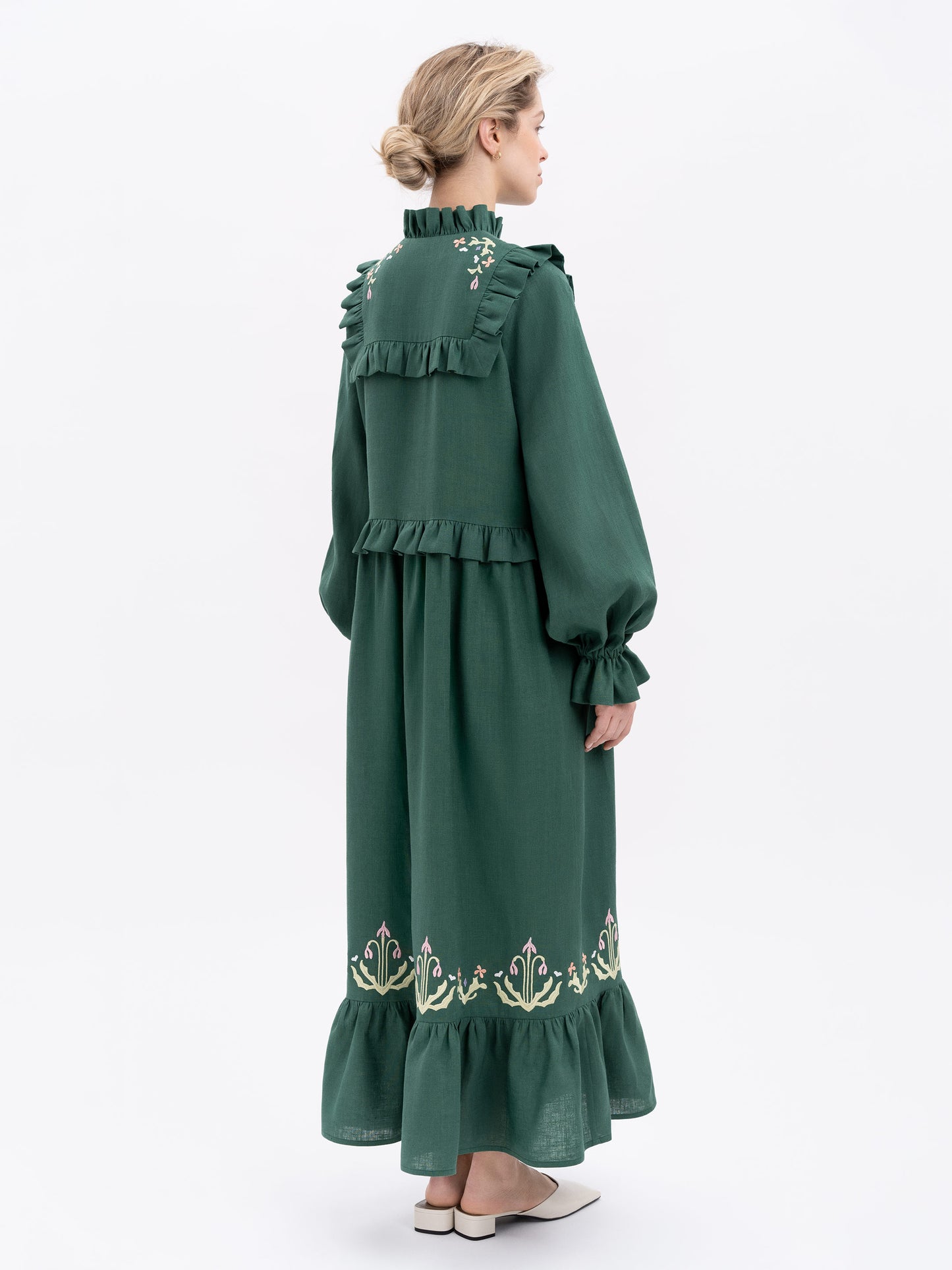 Long green dress Lastivka ETNODIM