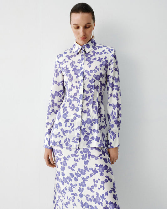TAILORED SILK BLOUSE WITH FLORAL PRINT ELENA REVA