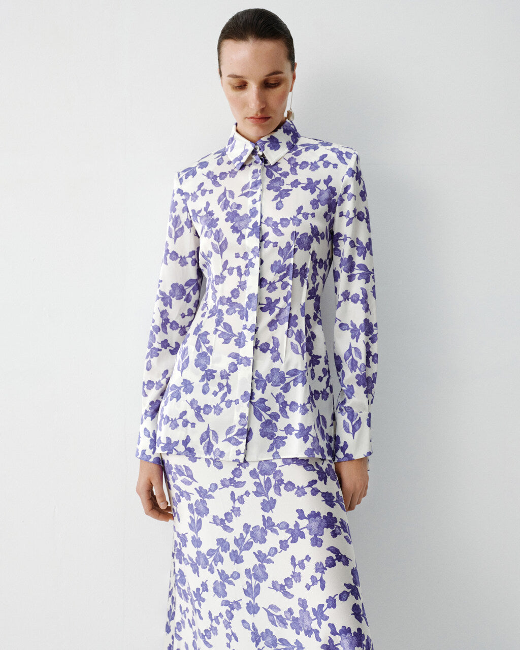 TAILORED SILK BLOUSE WITH FLORAL PRINT ELENA REVA