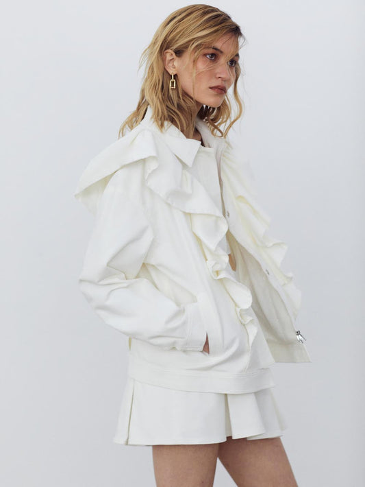 Velvet jacket with ruffles ivory NOVITSKA