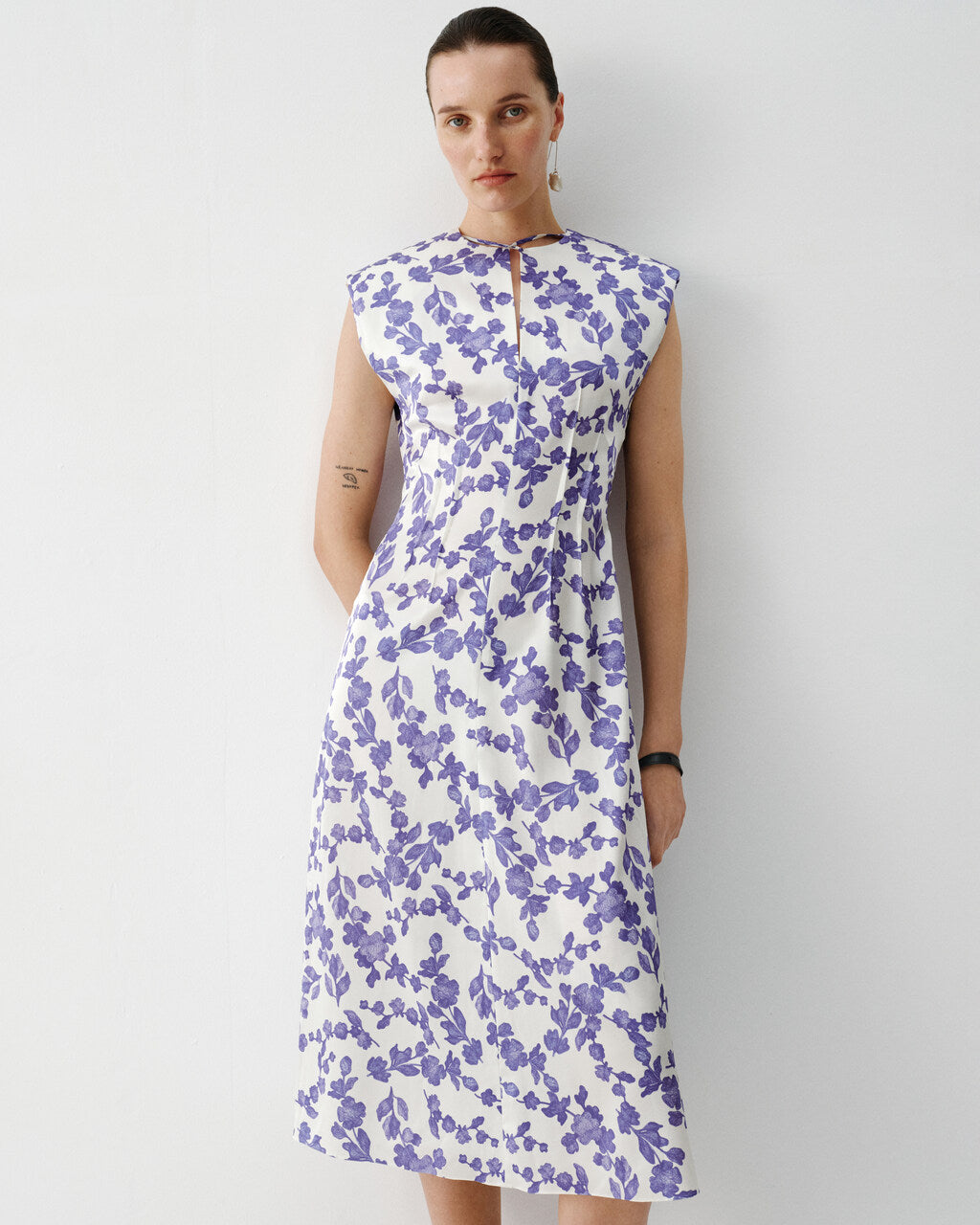 SILK MIDI DRESS WITH FLORAL PRINT ELENA REVA