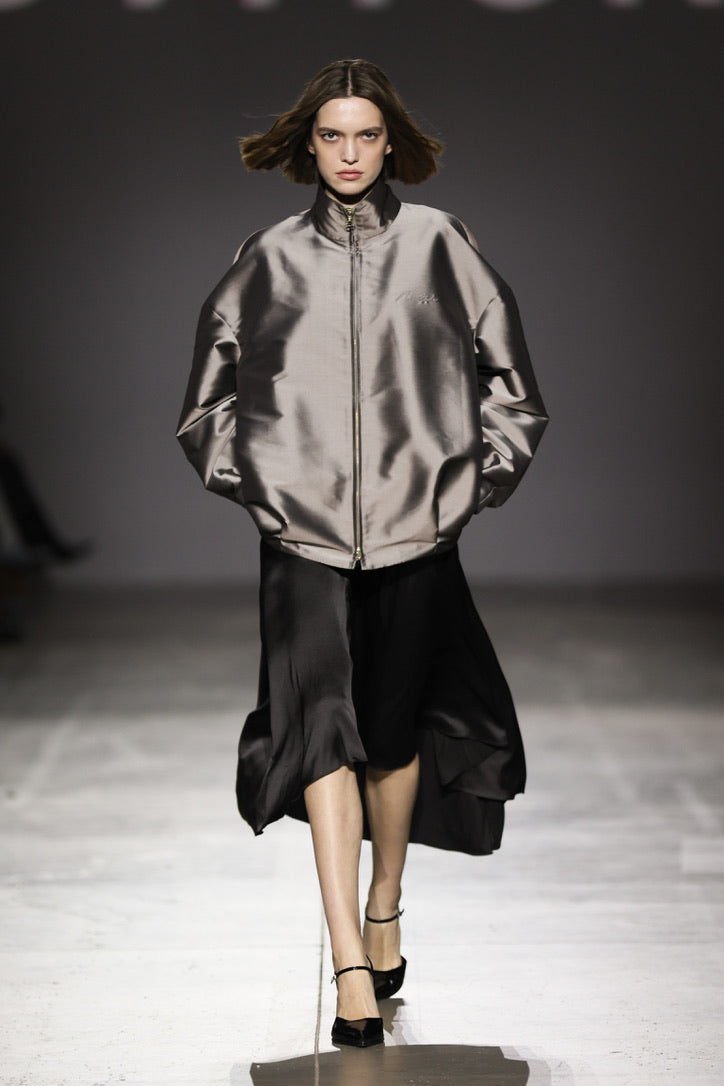 Oversized silk brown bomber NOVITSKA