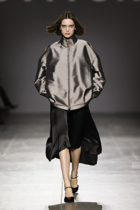 Oversized silk brown bomber NOVITSKA