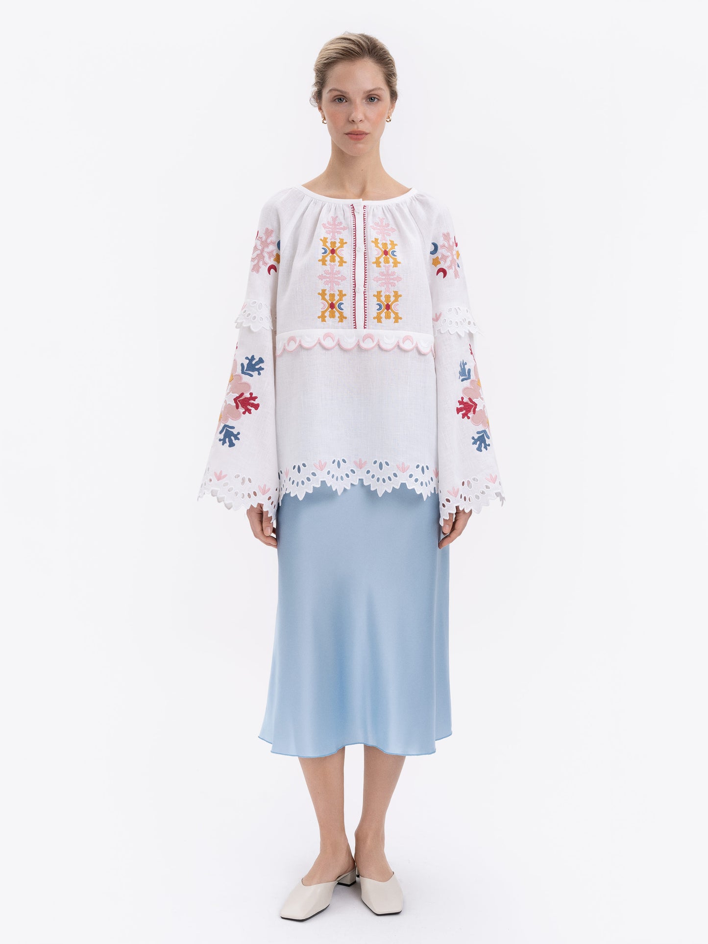 White embroidered linen blouse Horytsvit ETNODIM