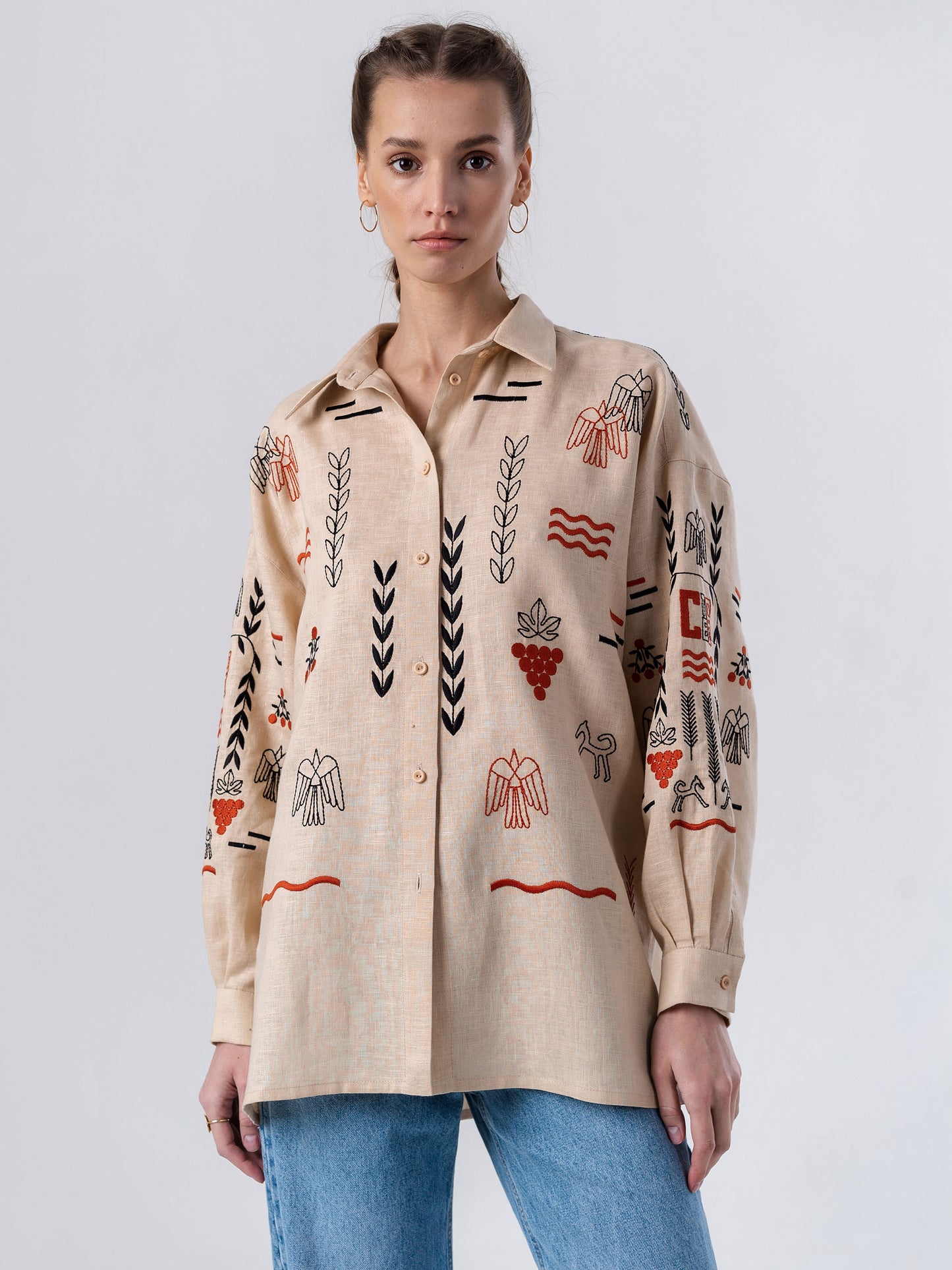 Beige linen embroidered shirt Slovo ETNODIM