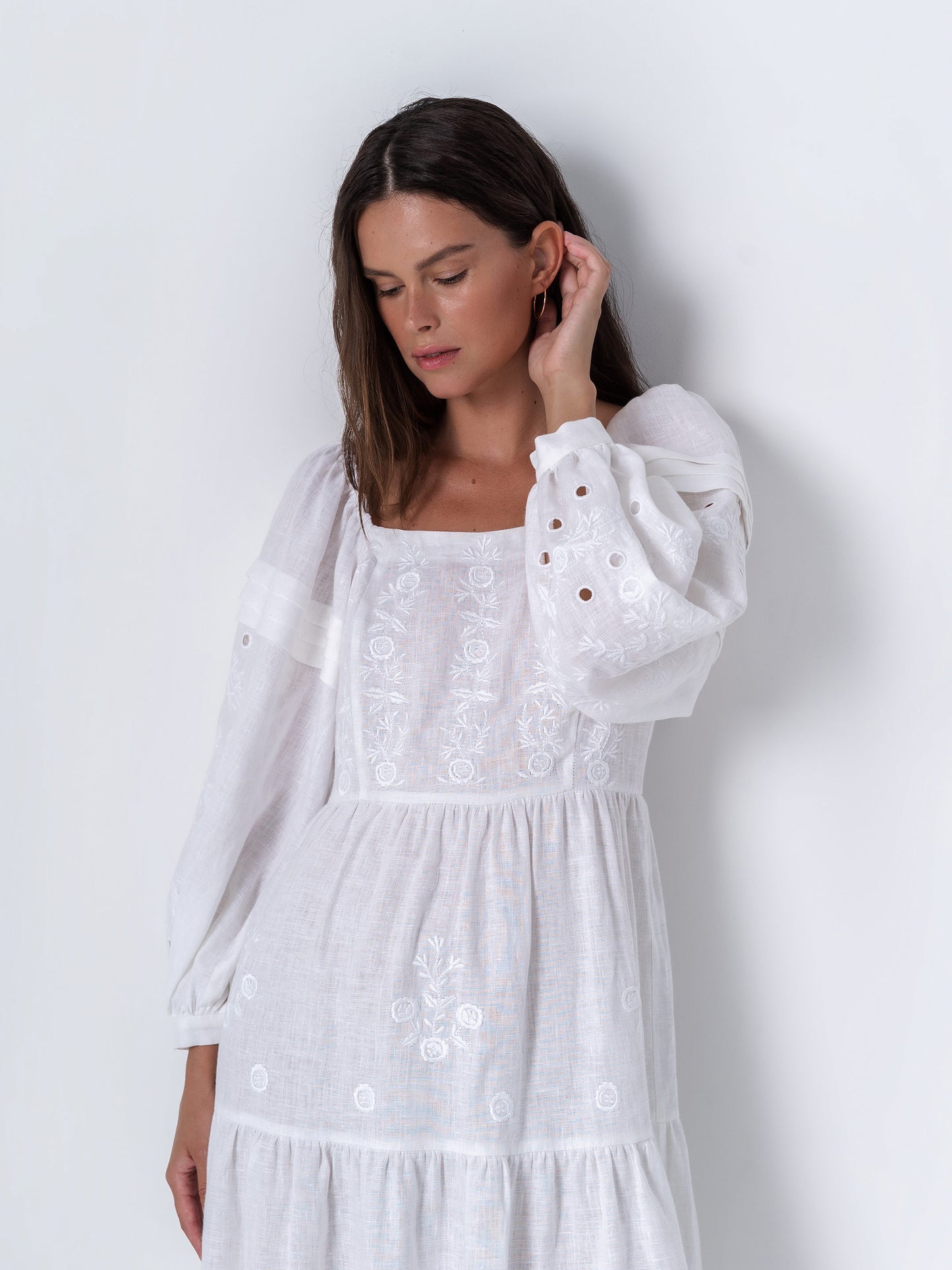 White linen embroidered dress Myt ETNODIM