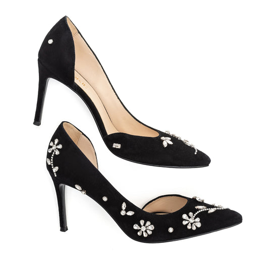 Adele black pumps with sewn-on crystals LOOKIE ATELIER