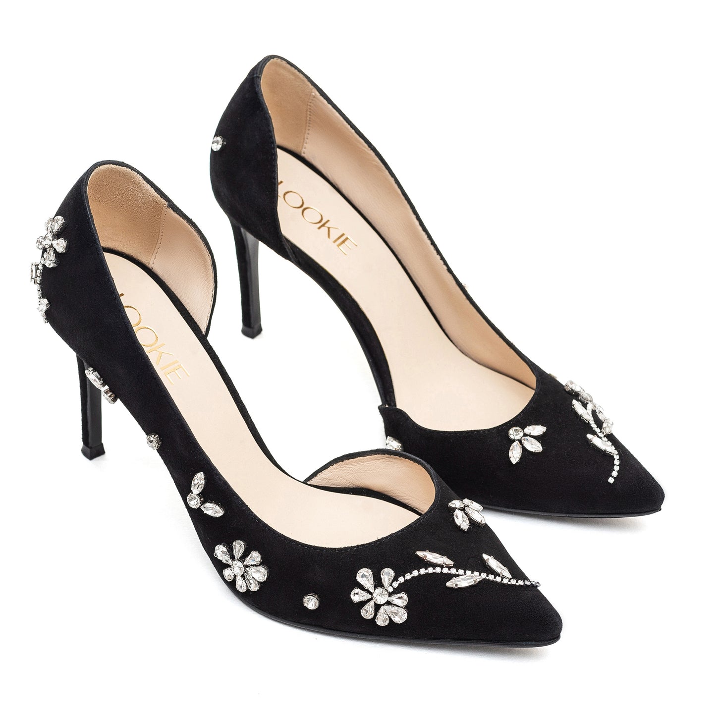 Adele black pumps with sewn-on crystals LOOKIE ATELIER