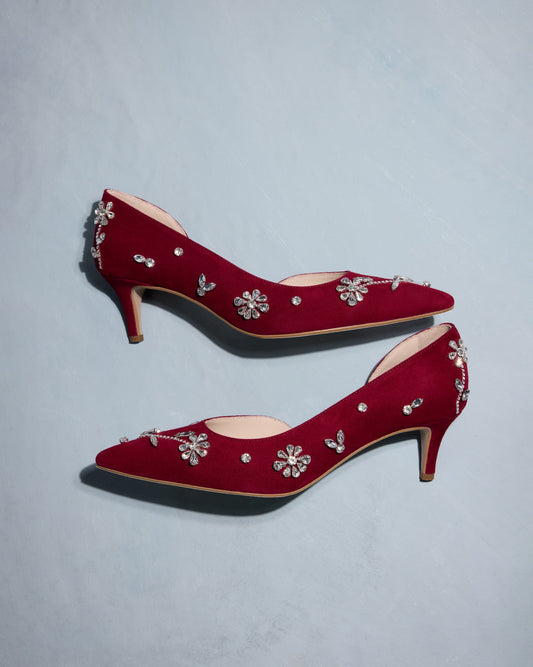 Adele garnet pumps with sewn-on crystals LOOKIE ATELIER
