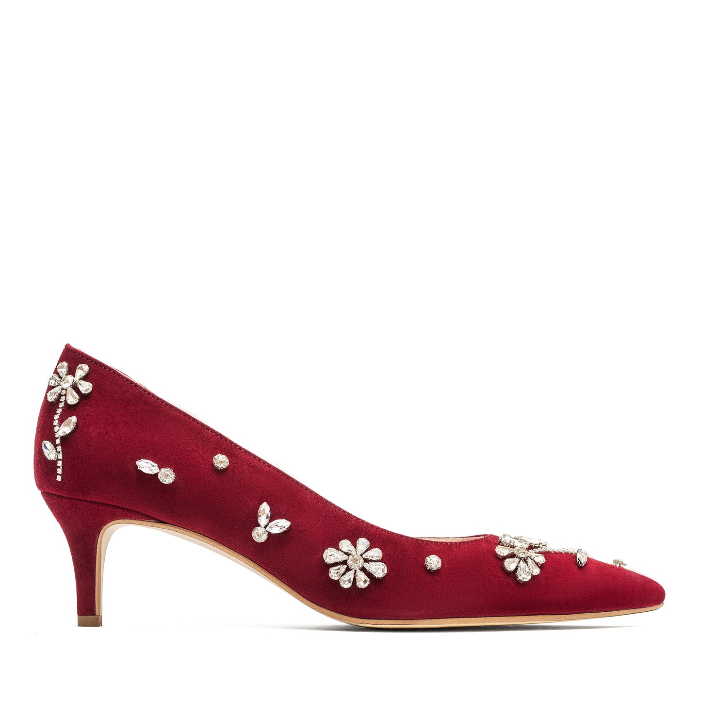 Adele garnet pumps with sewn-on crystals LOOKIE ATELIER