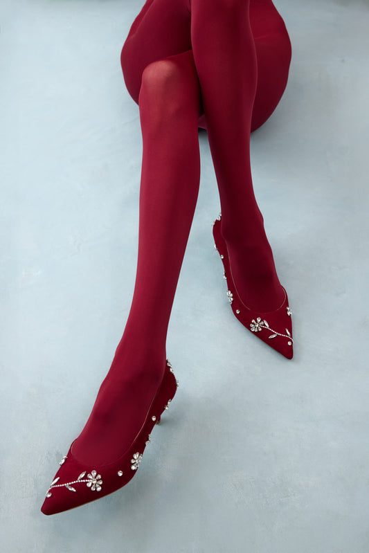 Adele garnet pumps with sewn-on crystals LOOKIE ATELIER