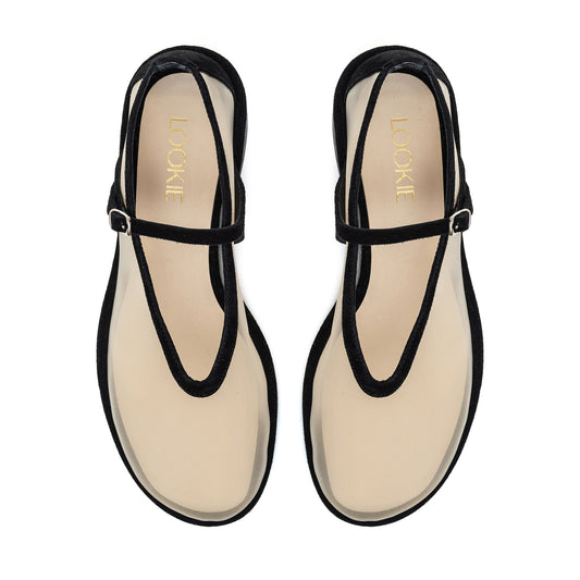 Anatomically shaped Nino black beige mesh ballet flats LOOKIE ATELIER