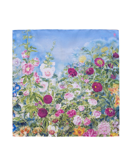 Silk Square Scarf Flowers Behind The Fence OLIZ