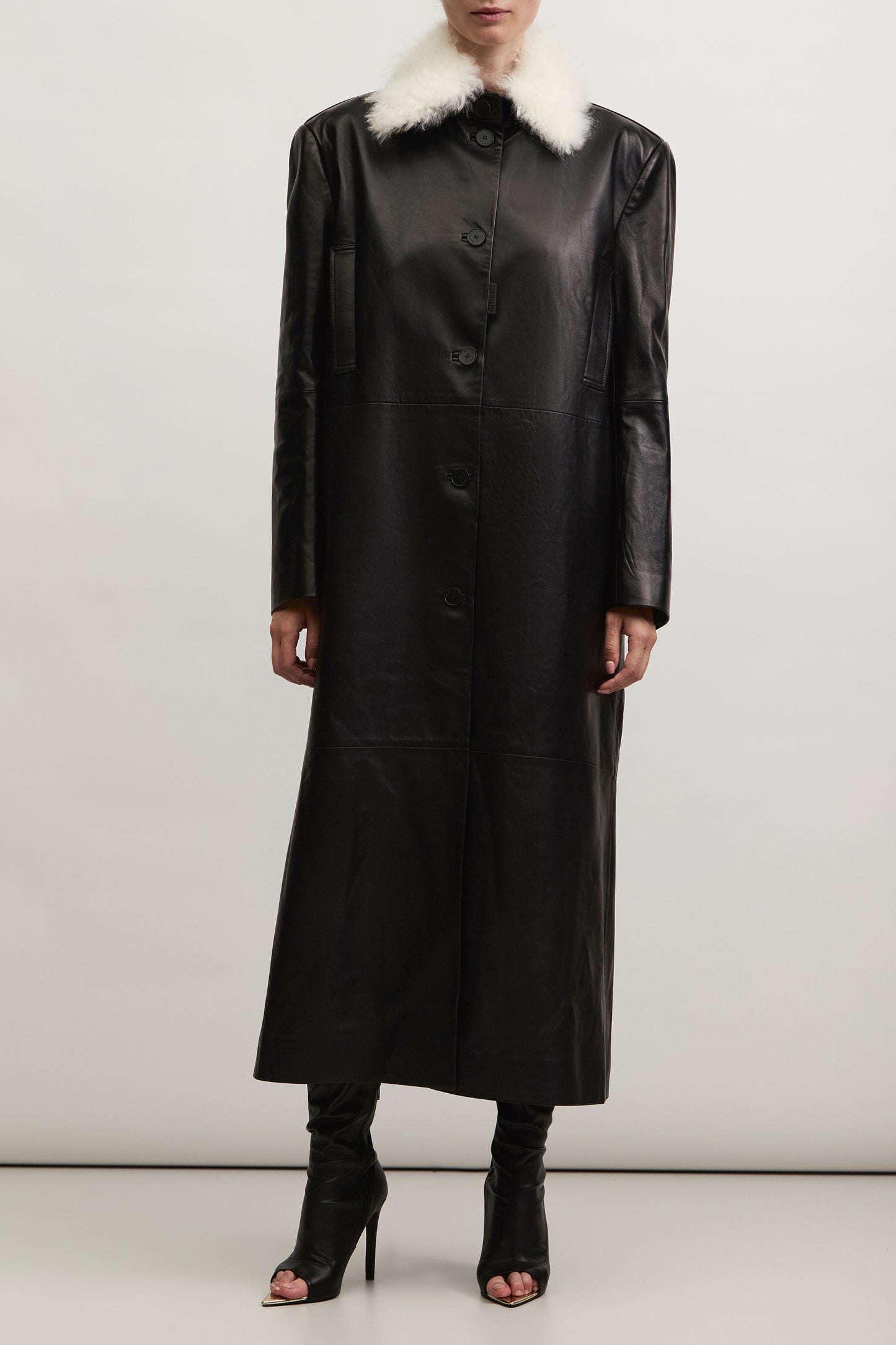 COAT LEATHER KATERINA KVIT