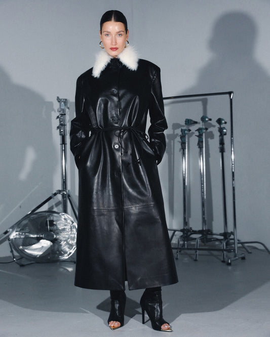 COAT LEATHER KATERINA KVIT