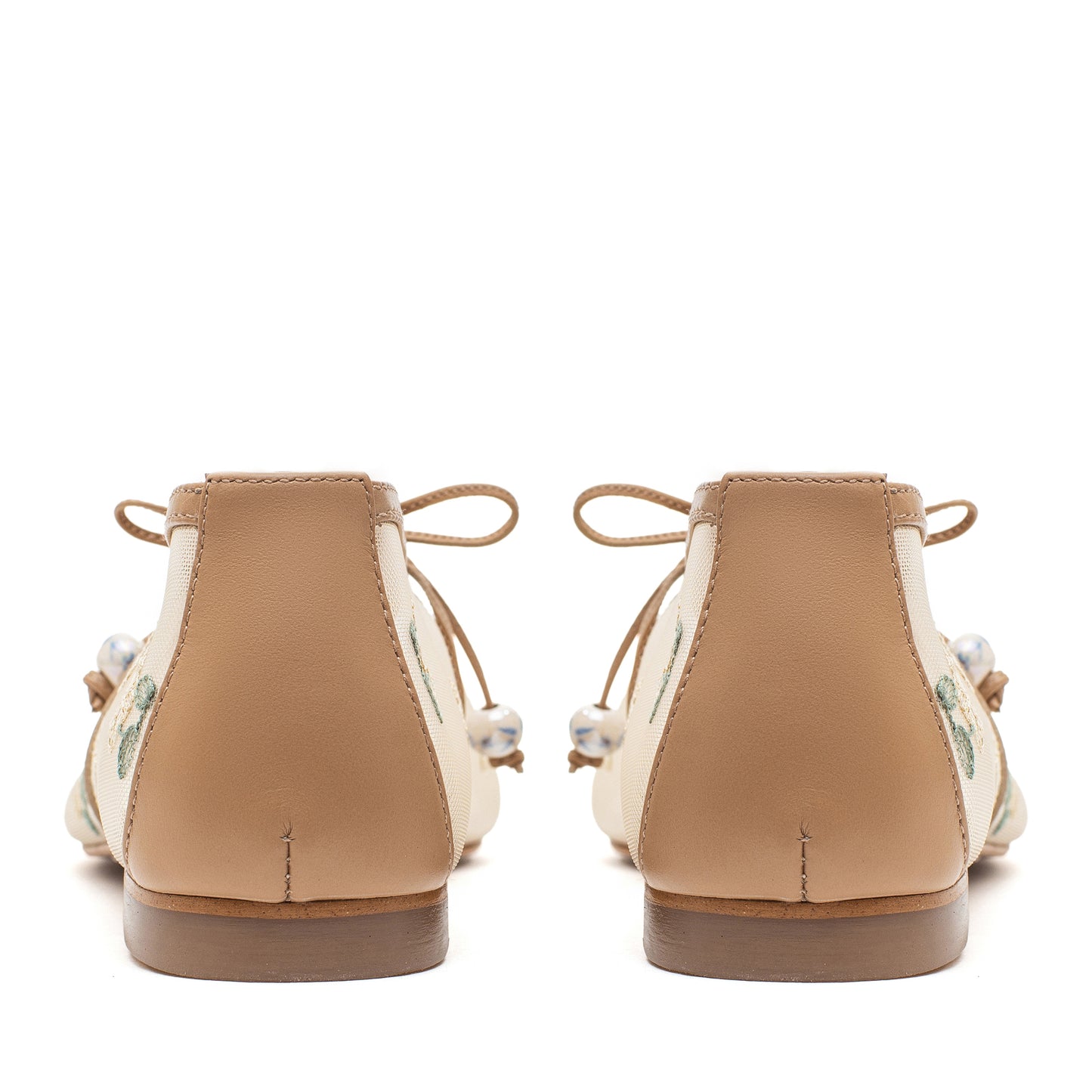 Claire beige mesh pointed ballet flats with embroidery LOOKIE ATELIER