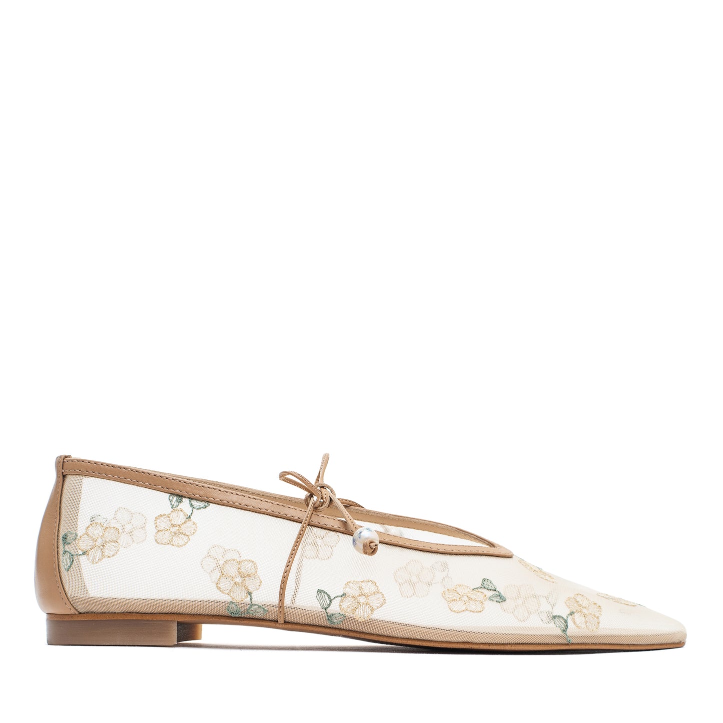 Claire beige mesh pointed ballet flats with embroidery LOOKIE ATELIER