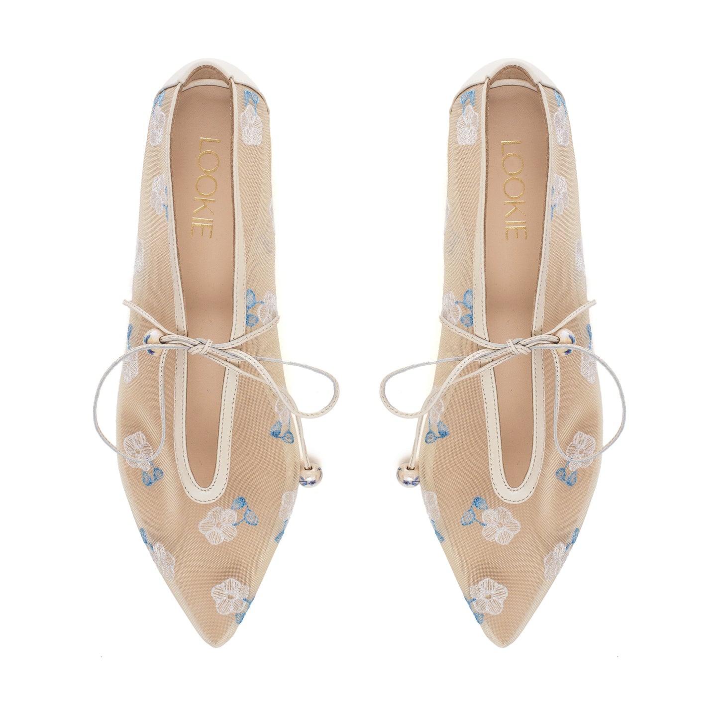 Claire mesh pointed ballet flats with embroidery LOOKIE ATELIER