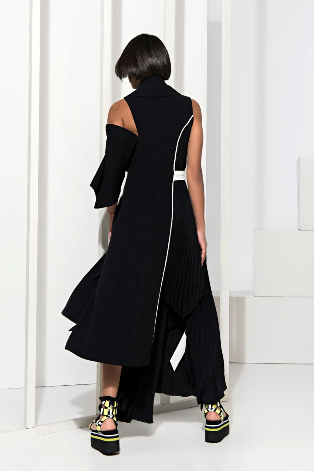 Black pleated side dress VALERY KOVALSKA