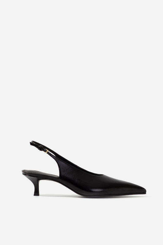 Darcy black satin slingback shoes KACHOROVSKA