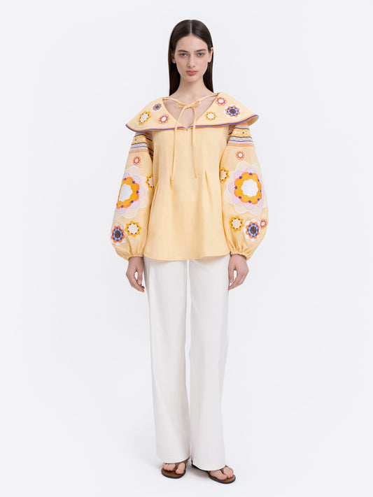 Linen embroidered shirt with botanical motif Linden ETNODIM