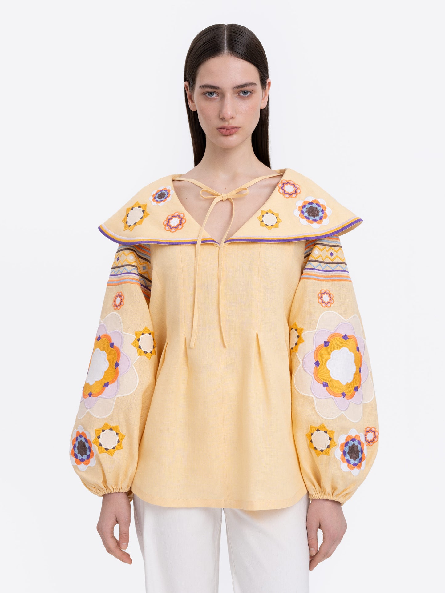 Linen embroidered shirt with botanical motif Linden ETNODIM