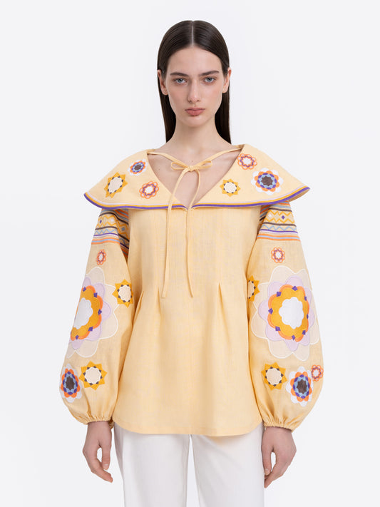 Linen embroidered shirt with botanical motif Linden ETNODIM