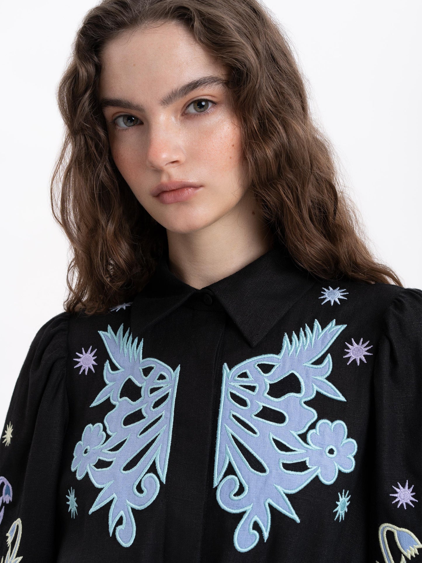 Long embroidered black dress North ETNODIM