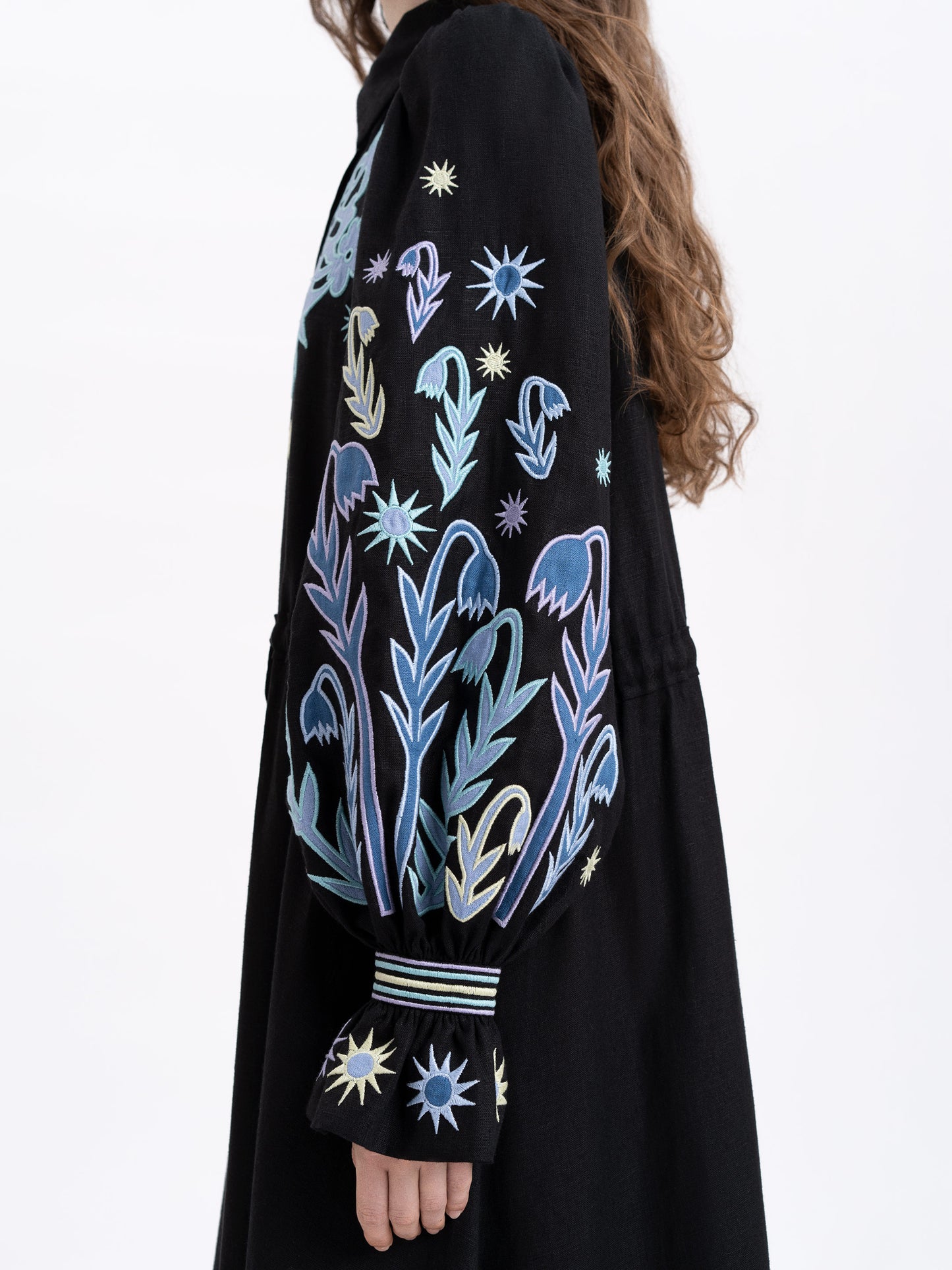 Long embroidered black dress North ETNODIM