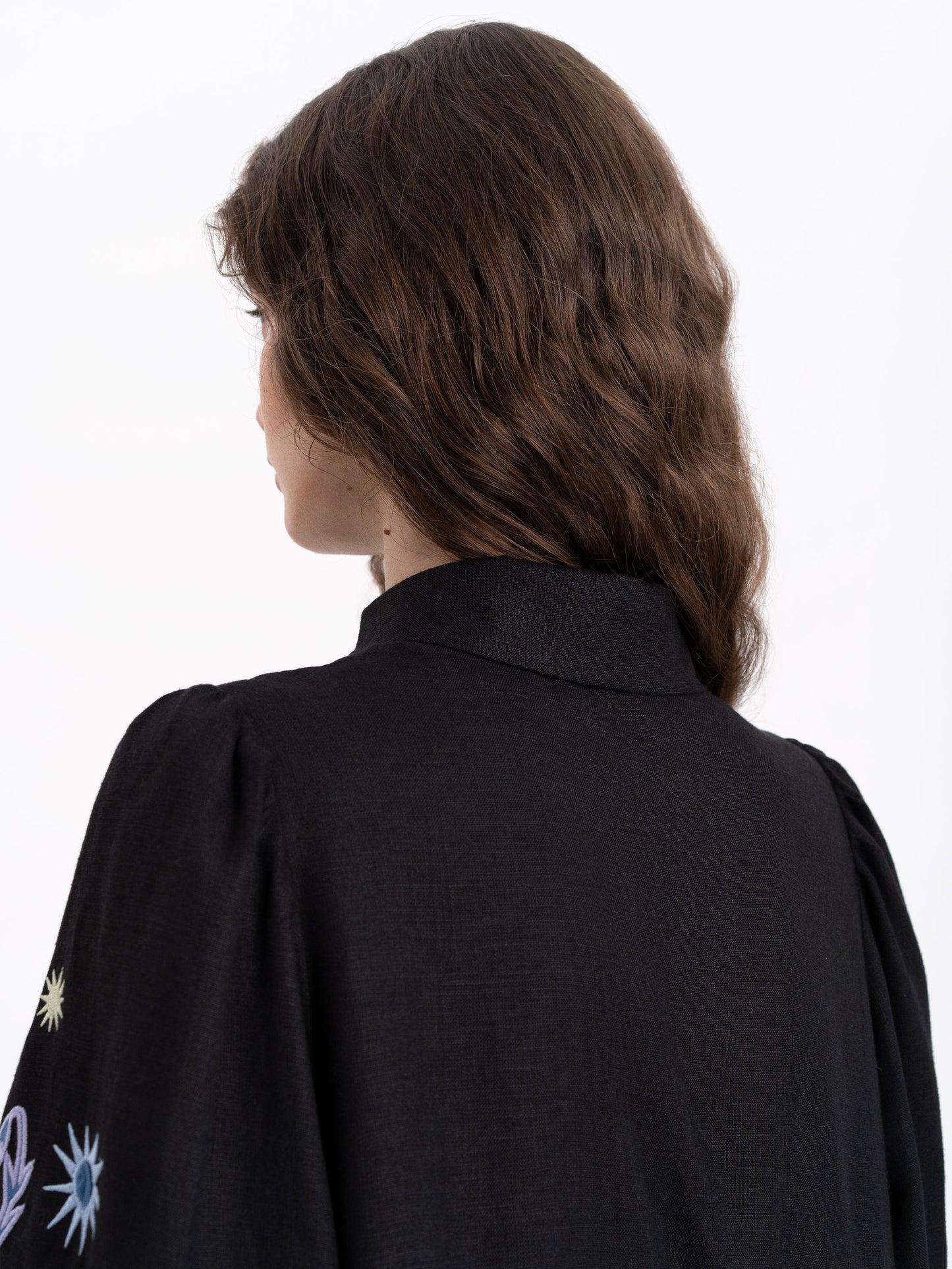 Long embroidered black dress North ETNODIM