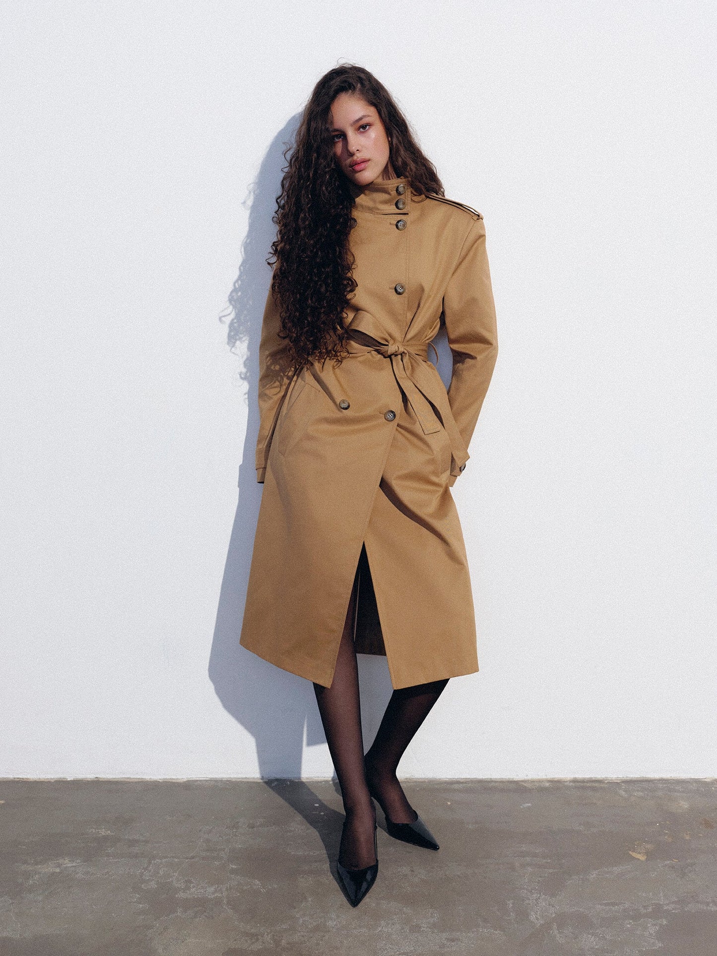 Beige stand collar trench NOVITSKA