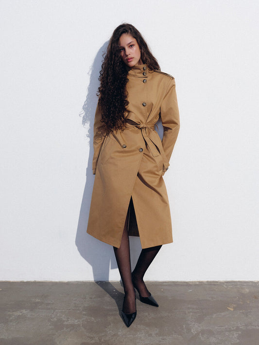 Beige stand collar trench NOVITSKA